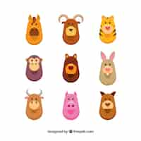 無料ベクター collection of nine animals in flat design