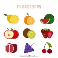 Бесплатное векторное изображение Коллекция девяти различных плодов в плоском дизайне