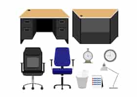 Бесплатное векторное изображение Коллекция офисной мебели, изолированных на белом фоне