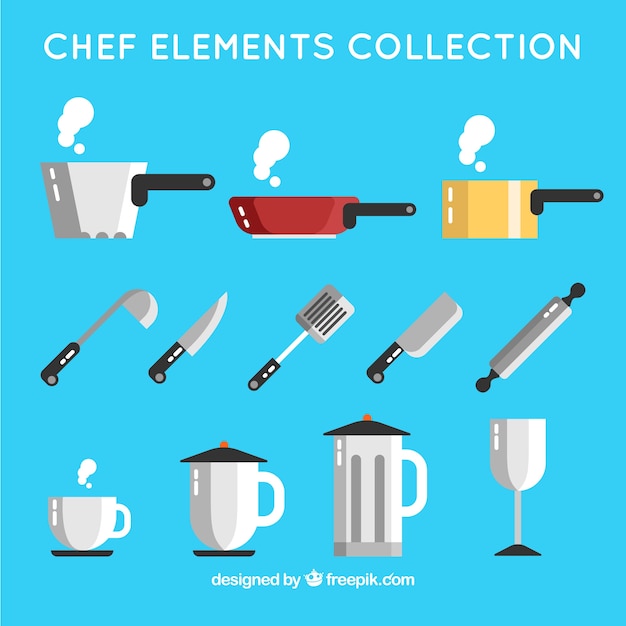 Бесплатное векторное изображение Коллекция кастрюль и других элементов кухни