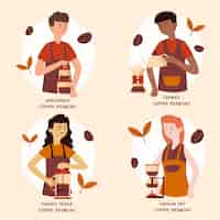 Бесплатное векторное изображение Коллекция людей, делающих кофе