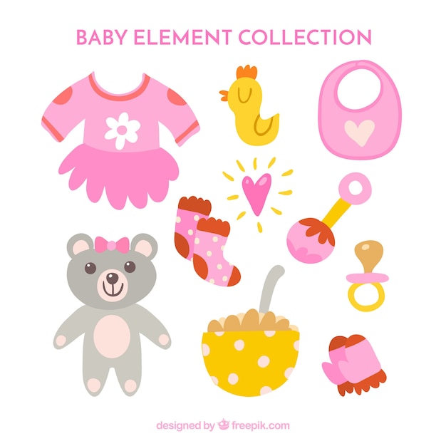 Бесплатное векторное изображение Коллекция розовых детских элементов