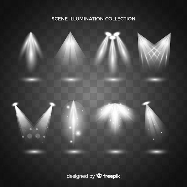 Бесплатное векторное изображение Коллекция реалистичной подсветки прожектора