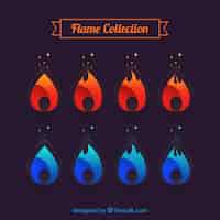 Бесплатное векторное изображение Коллекция красных и синих пламени