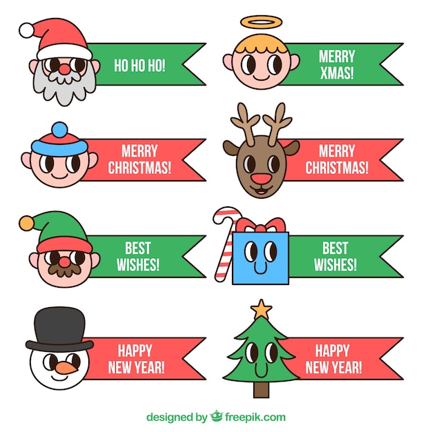 크리스마스 메시지와 멋진 캐릭터와 리본 컬렉션