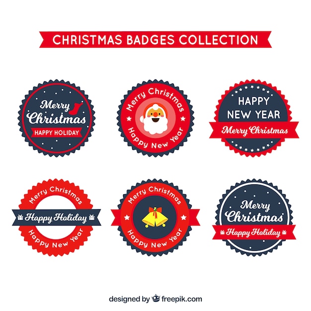 Бесплатное векторное изображение Коллекция круглых плоских рождественских значков