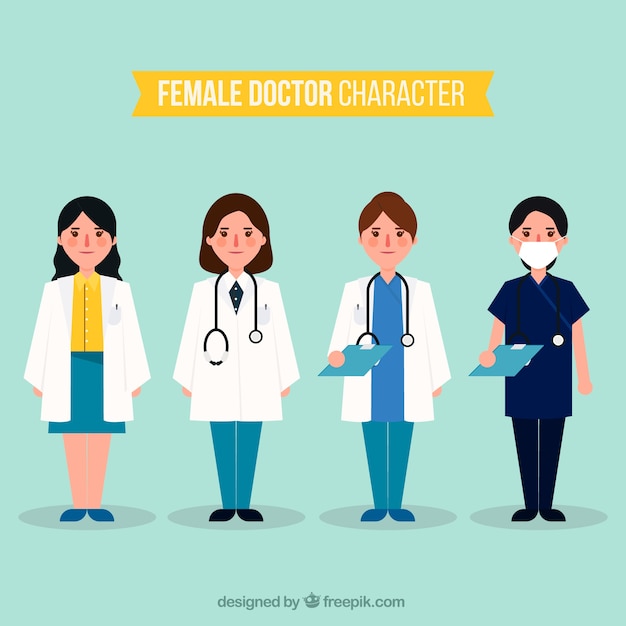무료 벡터 심각한 여성 의사 캐릭터의 컬렉션