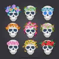 Бесплатное векторное изображение Коллекция черепов с цветами