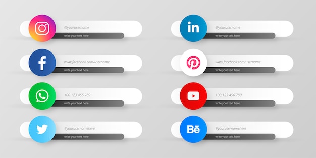 Бесплатное векторное изображение Коллекция соцсетей нижних третей