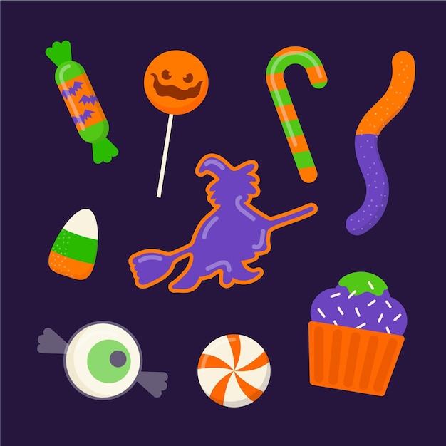 Бесплатное векторное изображение Коллекция жутких конфет на хэллоуин