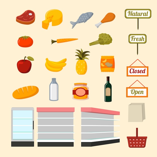 Бесплатное векторное изображение Коллекция продуктов супермаркета