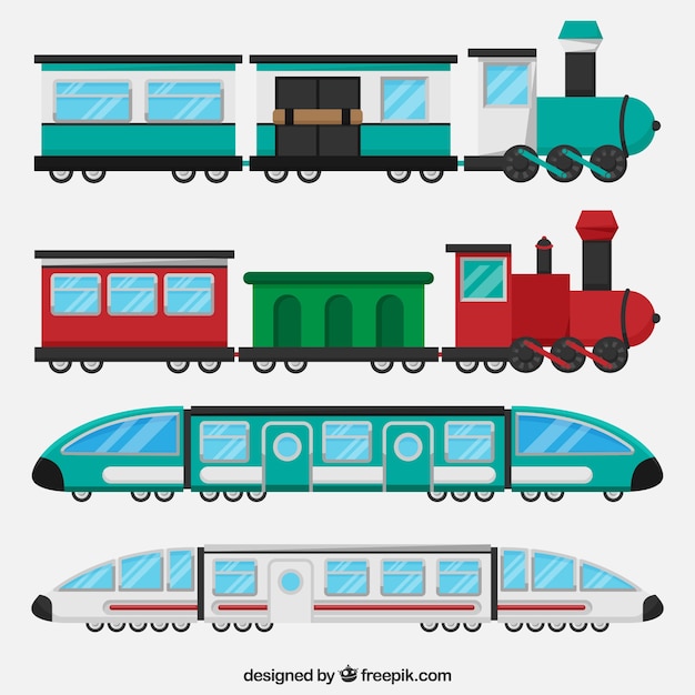 無料ベクター フラットデザインでの列車の収集