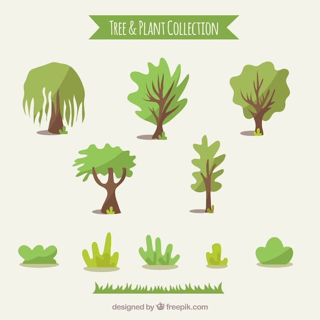 Бесплатное векторное изображение Коллекция деревьев и кустарников