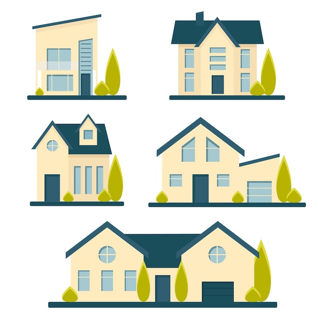 Бесплатное векторное изображение Коллекция различных городских домов