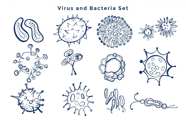 Бесплатное векторное изображение Коллекция дизайна вирусов и бактерий