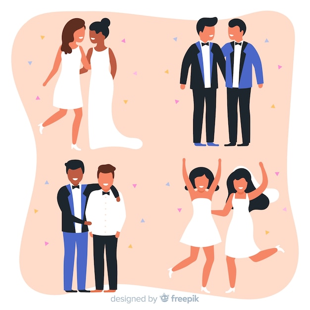 Бесплатное векторное изображение Коллекция свадебной пары в плоском дизайне