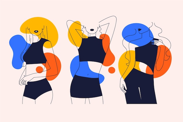 Бесплатное векторное изображение Коллекция женщин в элегантном стиле art line