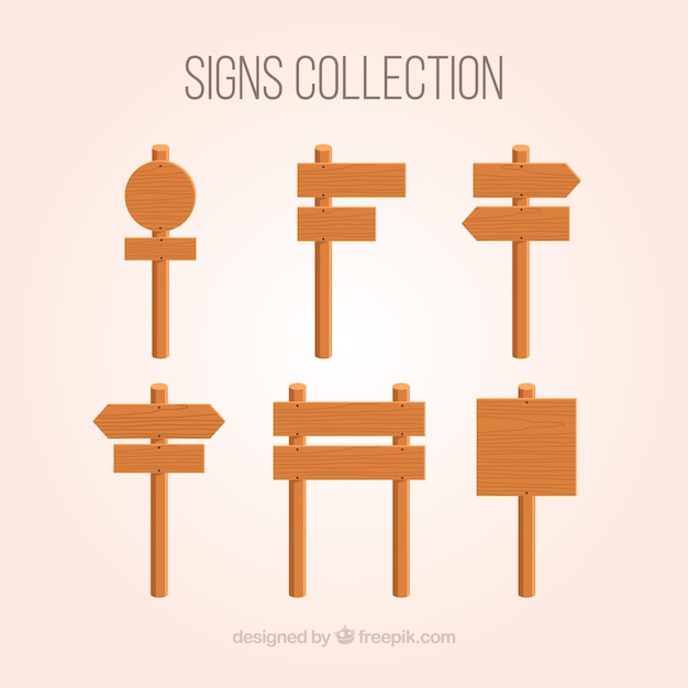 Бесплатное векторное изображение Коллекция деревянного знака в плоском дизайне