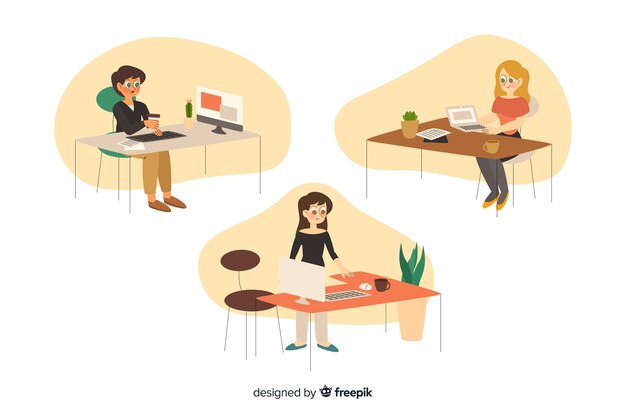 collection of office workers sitting at desks