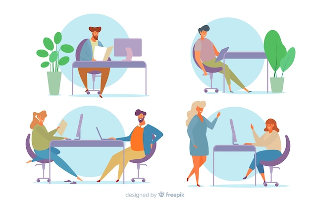 Free vector collection of office workers sitting at desks