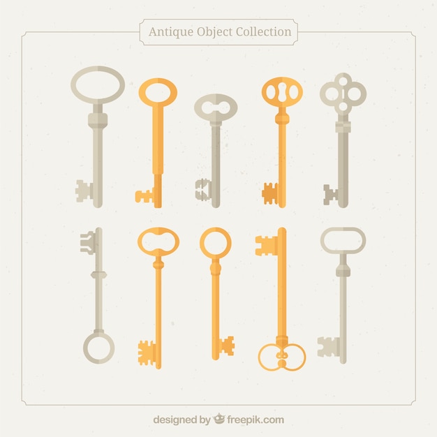 Free vector collection of old keys in flat design