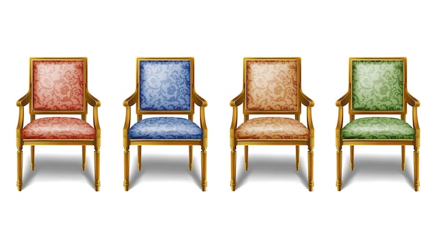 Premium Vector Collection Of Old Vintage Baroque Chairs In Red Blue Brown And Green Color Isolated Icon Illustration On White Background