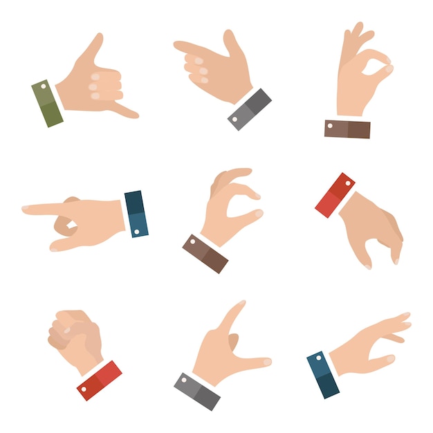 Free vector collection open empty hands showing different gestures