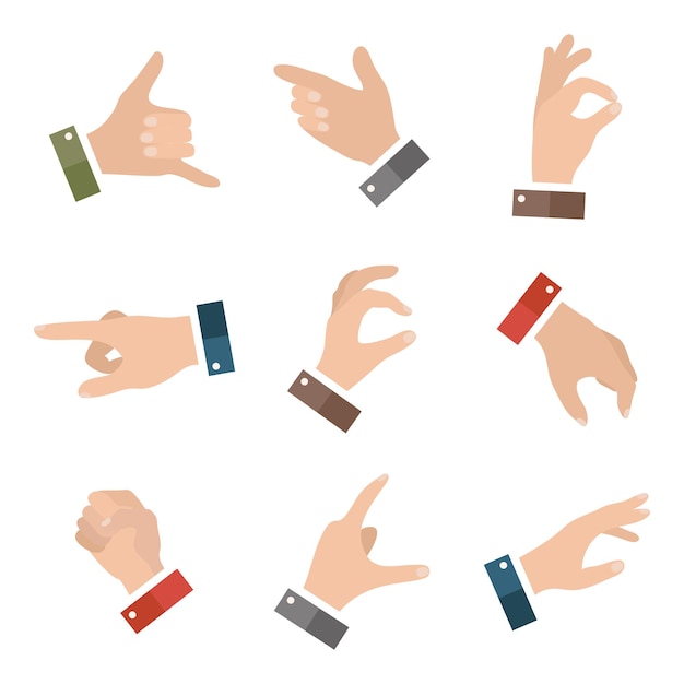 Коллекция открытых пустых рук, показывающих разные жесты