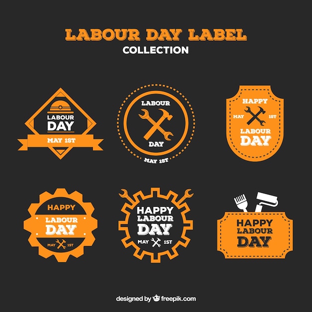 Collection of orange labour day labels with white details