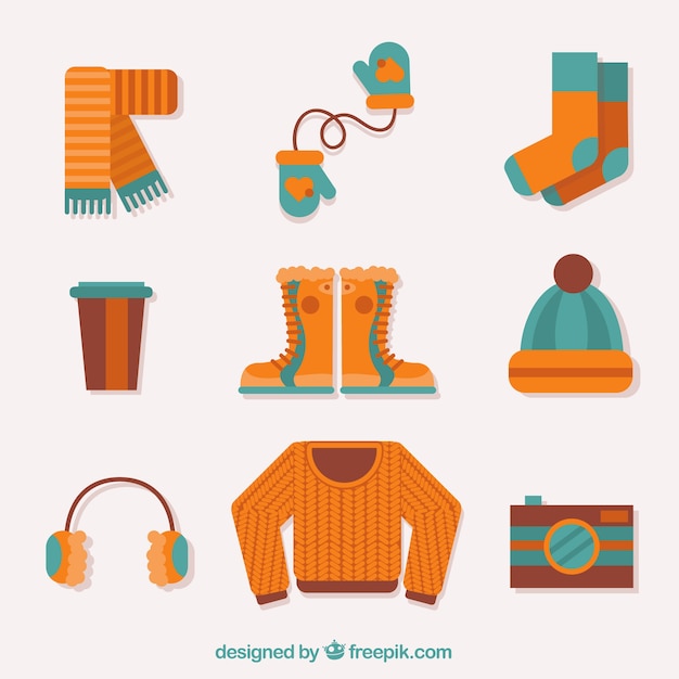 Collection of orange winter clothes