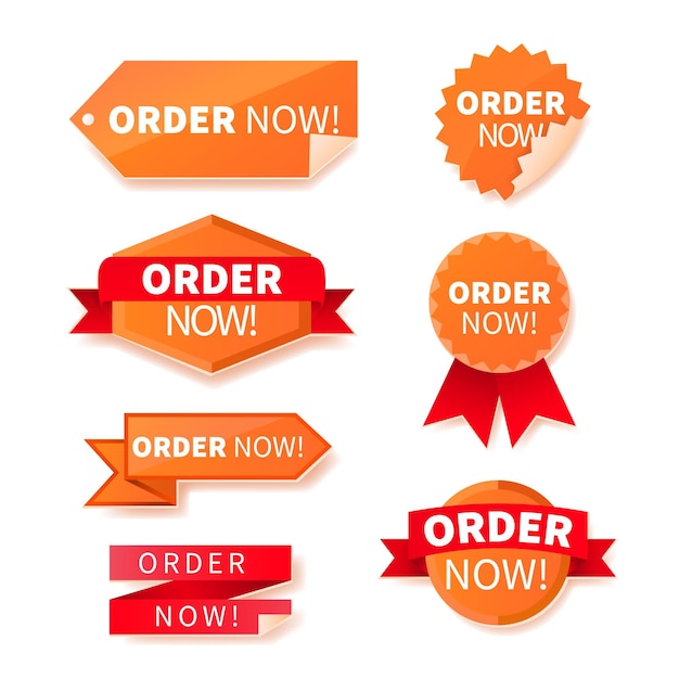 Free vector collection of order now orange stickers