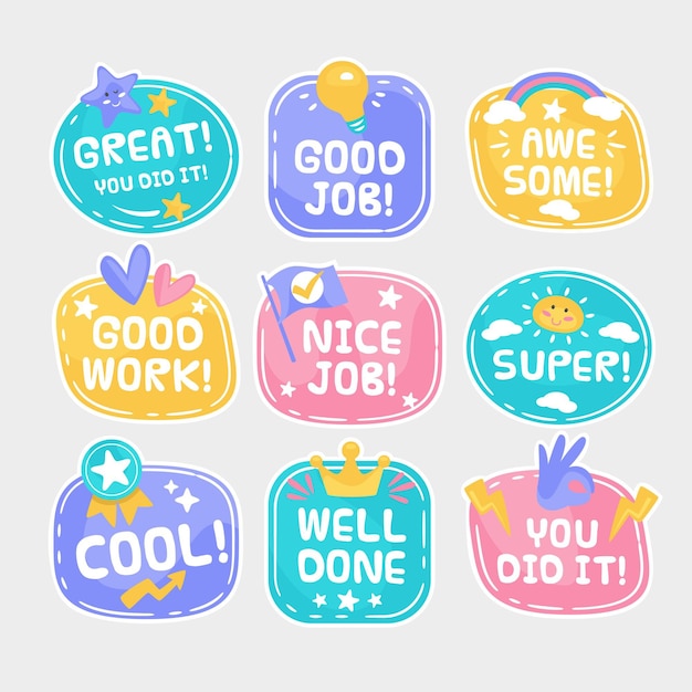 Collection of organic flat motivational great job stickers