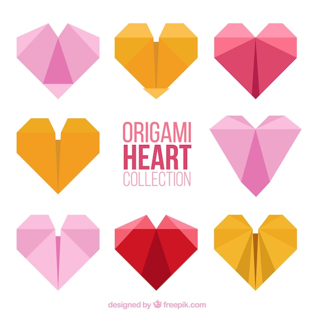 Collection of origami colored hearts