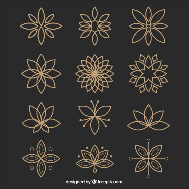 Free Vector collection of ornamental flowers in geometric style