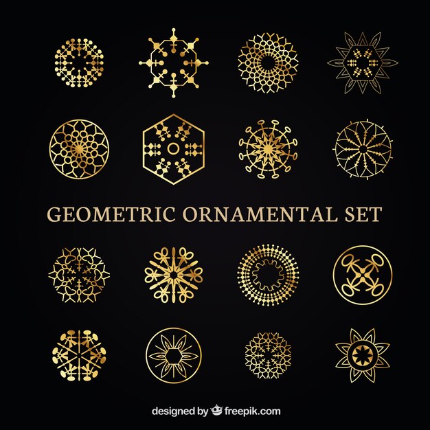 Collection of ornamental golden geometric shape