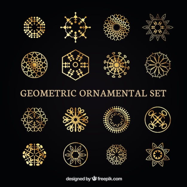 Collection of ornamental golden geometric shape