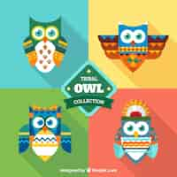 Free vector collection of owls in flat style