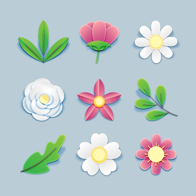 Collection of paper style spring flowers