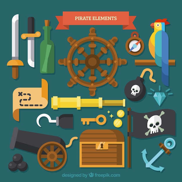 Collection of Parrot with Pirate Elements in Flat Design – Free Vector Download