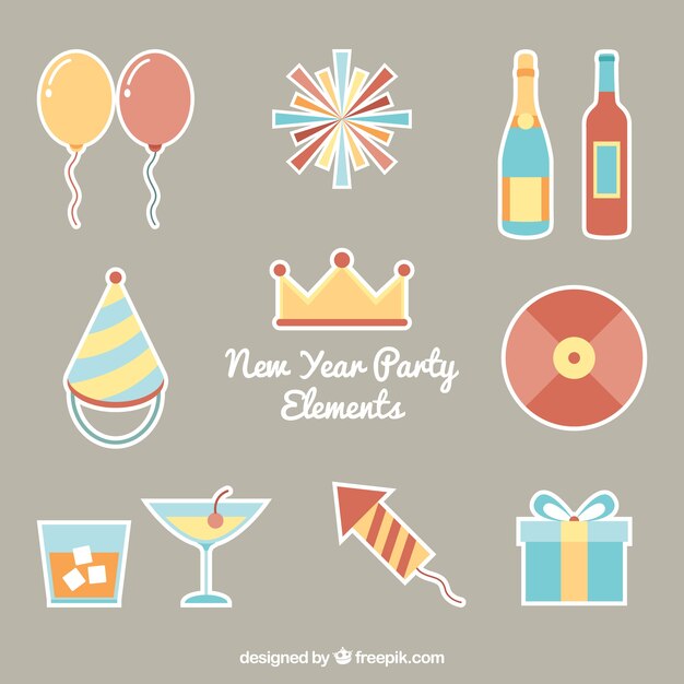 Collection of party items for new year