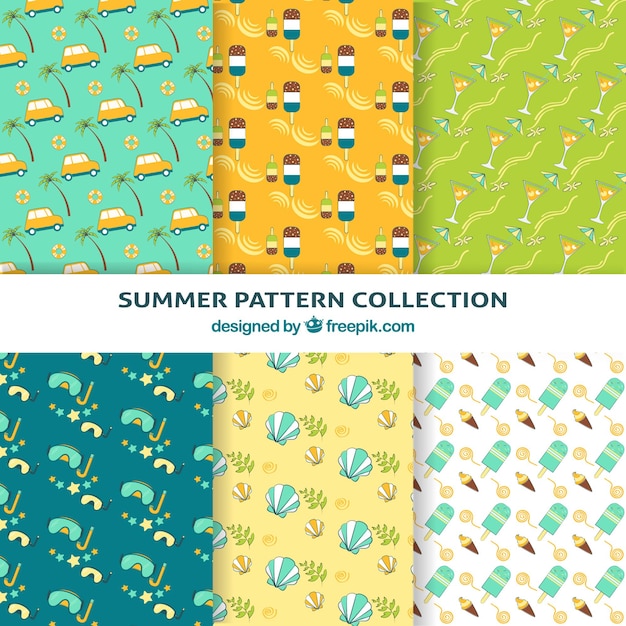 Free vector collection of patterns with summer drawings