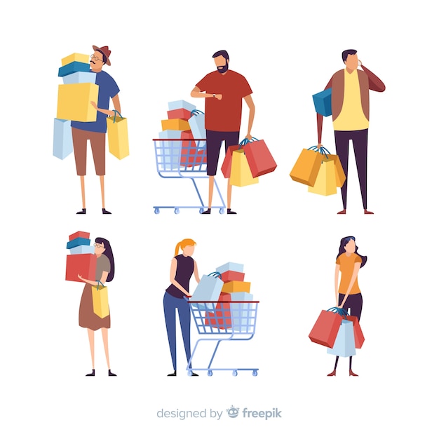 Free vector collection of people carrying shopping bags