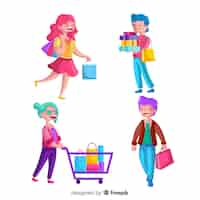 Free vector collection of people carrying shopping bags