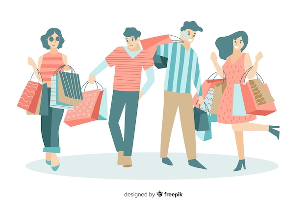 Collection of people carrying shopping bags