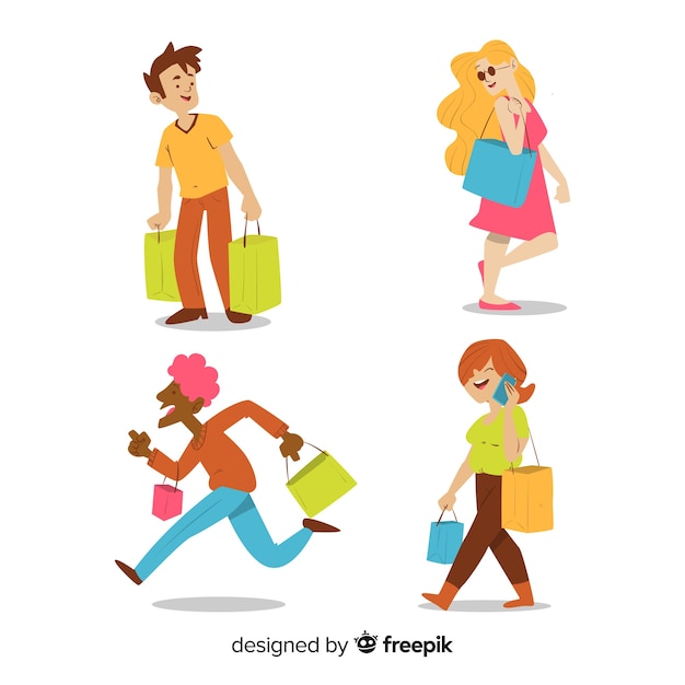 Free vector collection of people carrying shopping bags