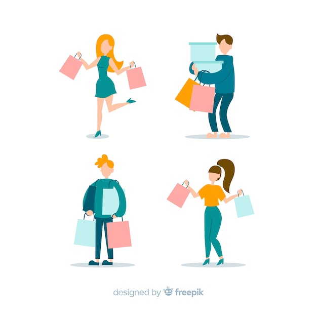 Free vector collection of people carrying shopping bags