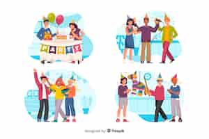 Free vector collection of people celebrating birthdays