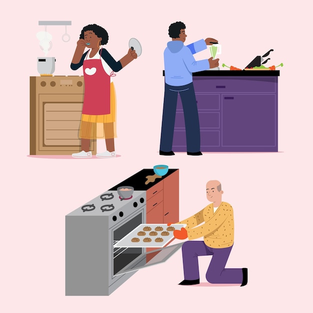 Free vector collection of people cooking