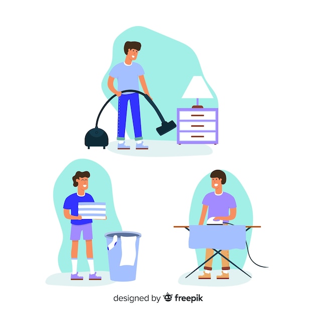 Collection of people doing housework