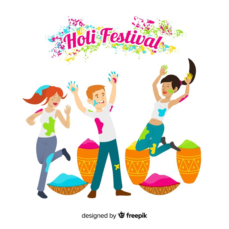 Free Vector collection of people enjoying holi festival